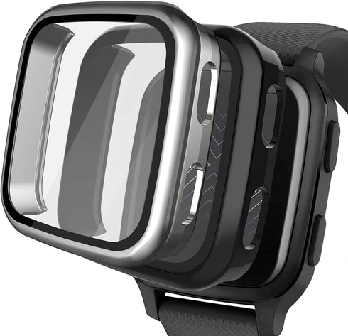 2 Packs Case Compatible with Garmin Venu Sq Screen Protector Built in 9H Tempered Glass, NAHAI Hard PC Cover Bumper All Around Anti-Scratch Shell ...