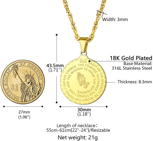 PROSTEEL Men Necklaces Hip Hop Chain Bible Verse Lords Prayer Praying Hands Africa Gold Medallion Coin Necklace Pendant...
