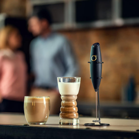 Milk Frother Matte Black - Coffee Frother Handheld with Electric Whisk - 19000 rpm - Book Recipes and Stainless Steel Stand Included - Hand Mixer ...