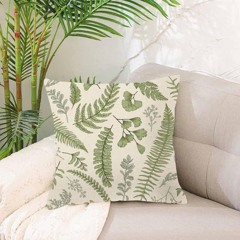 Throw Pillow Covers Green Leaf Floral in Vintage Style Leaves and Herbs Botanical Boxwood Seeded Eucalyptus Fern Maidenhair Pillow Case 18x18 Inch...