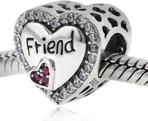 Friend Charm 925 Sterling Silver Friendship Charm Heart Charm Anniversary Charm for DIY Charms Bracelet...