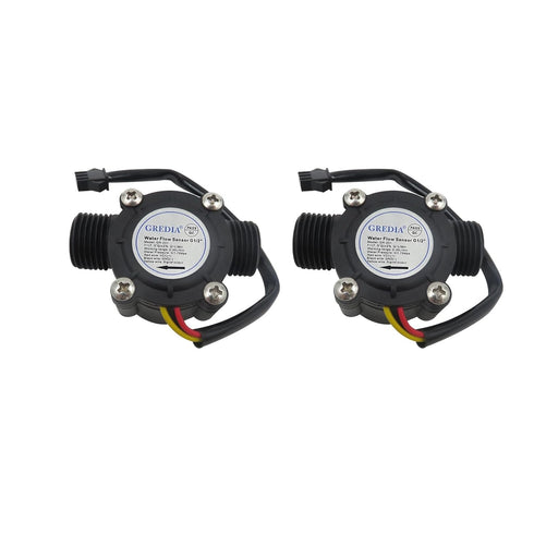 1/2" Water Flow Sensor Food-Grade Switch Hall Effect Flowmeter Fluid Meter Counter 1-30L/min (Pack of 2)...
