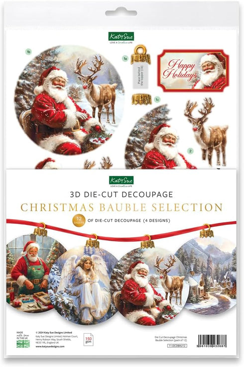 Katy Sue Christmas Ball Ornaments Die Cut Decoupage Selection Pack.12 Pre-Cut Die Cut Sheets for Christmas Card Making Supplies, Card Toppers & Pa...