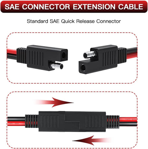 ELECTOP 10AWG SAE Connector Extension Cable, SAE Quick Connector Disconnect Plug SAE Power Automotive Extension Cable Solar Panel Cable Wire(2 Pac...