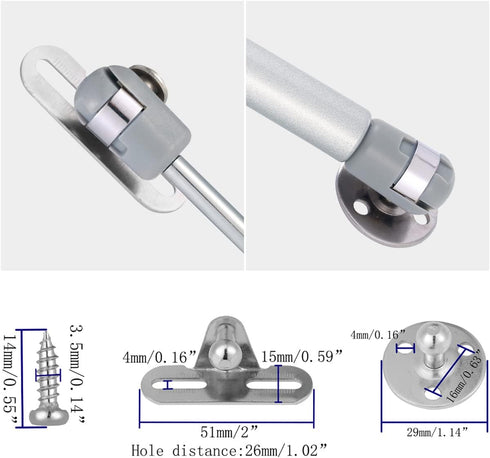 jing 20N Hydraulic Support Cabinet Hinge, Lift Support, Soft Close Lid Supports & Buffer Telescopic Cabinet Door Glue Head Gas Spring Supports 6 I...