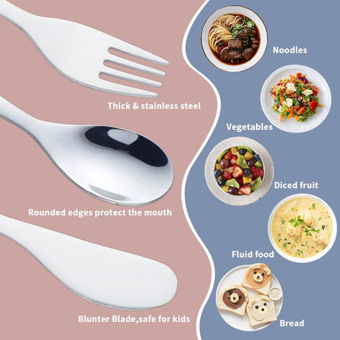 6 Piece Toddler Utensils, Kids Stainless Steel Silverware Set,2 Children Safe Forks + 2 baby spoons + 2 toddler knife,Mirror Polished,Gentle On Gu...