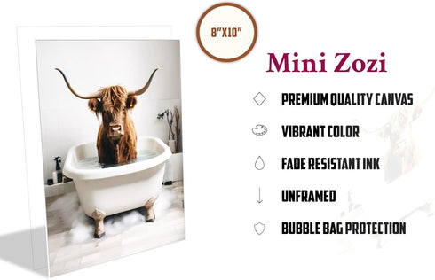 MINI ZOZI Cow Bathroom Decor 8x10 6PCS Canvas Pictures Wall Decor Funny Highland Cow Prints Art Rustic Farmhouse Modern Style Restroom Bath Painti...
