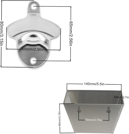 Wall-Mounted Bottle Opener 304 Stainless Bottle Cap Catcher with Drained Holes...