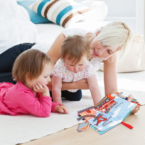 Vicloon Baby Books Toys, 2PCS Baby Books 6 to 12 Months, Touch and Feel Transport and Space Theme Crinkle Cloth Book, Tummy Time Soft Books Toys f...
