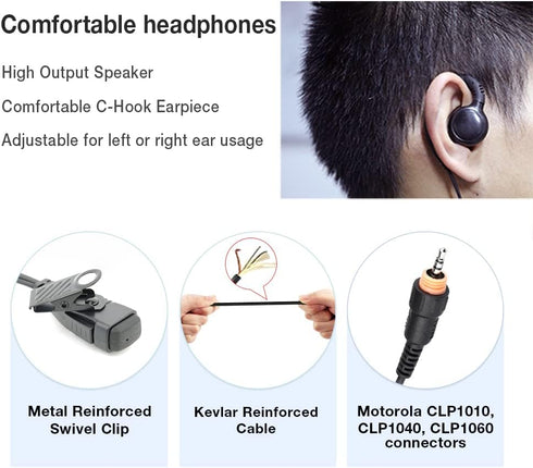 Radio Earpiece, 3.5mm 1-Pin C Shape Walkie Talkie Earpiece with PTT Mic Compatible with Motorola CLP1010, CLP1040, CLP1060 Two Way Radios Headphon...