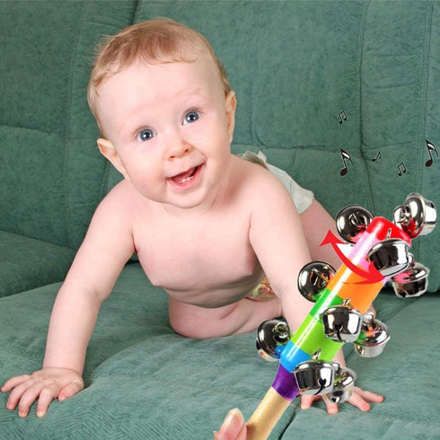 6Pcs Wooden Jingle Hand Bells,Rainbow Handle Wooden Bells Jingle Stick Shaker Rattle Baby Kids Children Musical Toys...