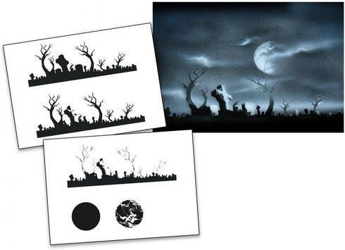 AS-009 Cementary Airbrush Stencil Template Step by Step Size M...