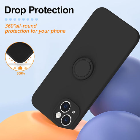 for iPhone 15 Plus Case,with 360°Rotatable Ring Holder Kickstand & Strap Lanyard Premium Liquid Silicone Slim Anti-Scratch Shockproof Protective C...