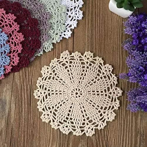 Phantomon 7 Inch Doilies Handmade Round Crochet Cotton Lace Doilies Table Placemats Doilies, Vase Pads Doily, Pack of 4 (Beige)...