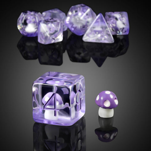 Mushroom Resin Dice Set D&D, DNDND 7PCS D&D Dice Set with Gift Velvet Bag for Dungeons and Dragons Role Playing Games and Tabletop Games?Purple Mu...
