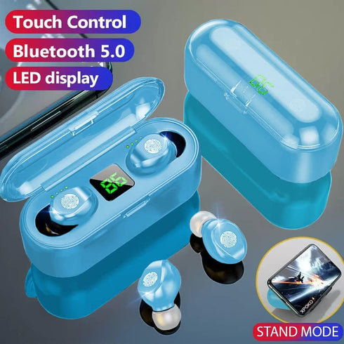 Fully Wireless Bluetooth 5.0 Rechargeable IPX7 Waterproof Earbud Headphones w Microphone, 2000mAh USB Smart Dual Charging Case/Stand Surround Ster...