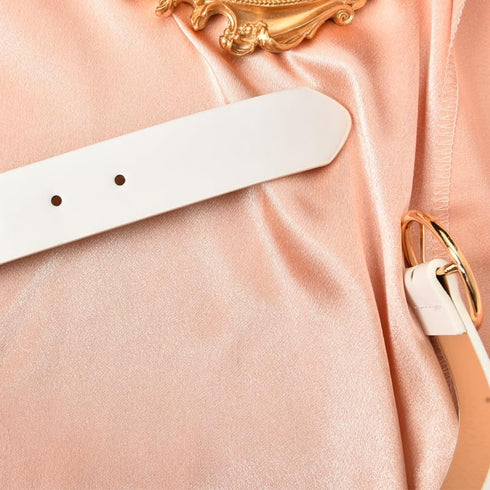 Womens White Leather Belts for Ladies Gold Buckle Belt for Women Lady Waist Stretch Belts for Jeans Dresses Trousers Pu Leather Belt...