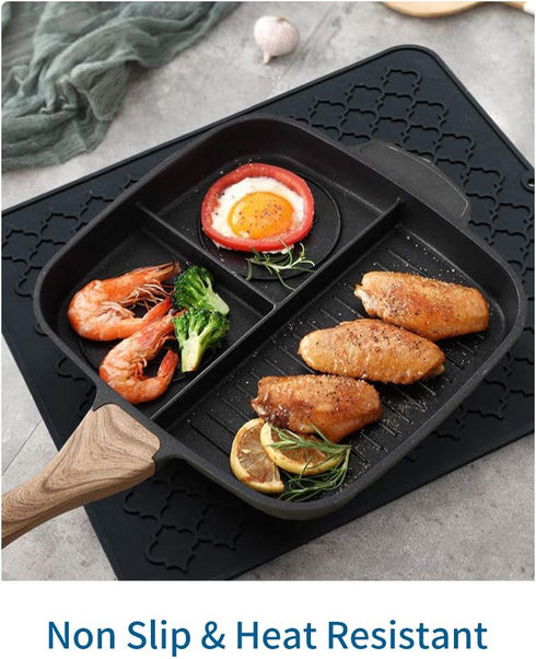AMOAMI-Dish Drying Mat - Silicone Drying Pad - Heat Resistant - Kitchen Gadget - Black (12" x 16)...