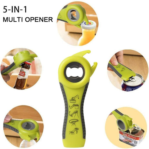 Jar Opener Bottle Opener for Weak Hands, 5-in-1 Multi-Functional Can Opener Bottle Opener Kit with Silicone Handle, Easy to Use for Children, Elde...