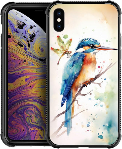 CARLOCA Compatible with iPhone XR Case, for Girls Women Boys Men Young,Watercolor Bird Dragonfly Pattern Design Shockproof Anti-Scratch Case for i...