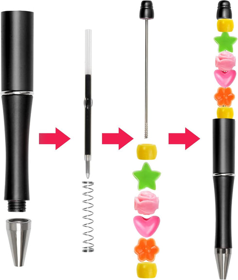 50Pcs Black Beadable Pens Plastic Bead Pen Black Ink Ballpoint Pens Diy Pens Cute Cool Pens for Journaling Students Teacher Bridal Graduation Gift...