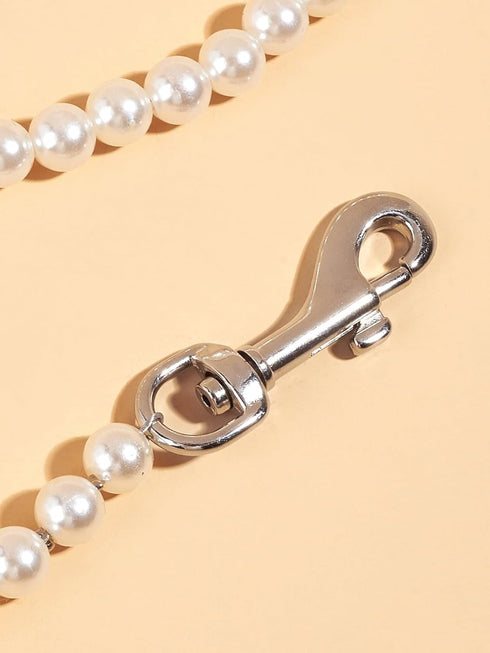 QWINEE Pearl Beaded Pet Leash Cat Dog Leash Elegant Puppy Leash Pet Leash with Lockable Hooks for Small Medium Dogs Cats Kitten White One Size...