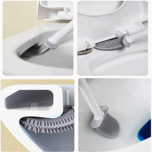 Toilet Brush and Holder, Silicone Toilet Bowl Brush with Ventilated Holder Cleaning Supplies Toilet Cleaner Brush Bathroom Accessories (Black)...