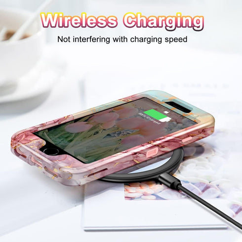 CASEFIV for iPhone 8 Plus/7 Plus/6 Plus/6s Plus Case, Marble Heavy Duty Shockproof Full Body Hard PC+Soft Silicone Drop Protective Women Girls Cas...