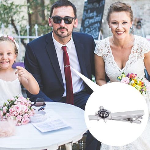 2PCS Turtle Tie Clips for Men Tortoise Tie Bar Clips Personalized Cufflinks Set Fathers Day Birthday Jewelry Gift (Green Black)...