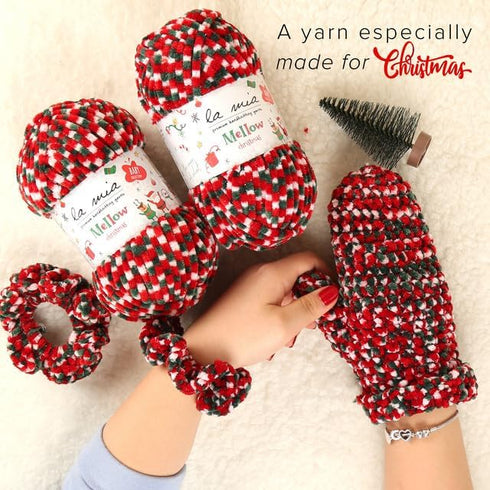 La Mia Mellow Christmas, 1 Skein Chenille Yarn for knitting and crocheting festive baby clothes, blankets and accessories, 100% Polyester, 100 gr ...