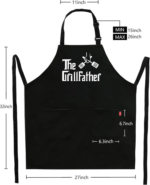 Grill Aprons for Men Dad - The Grill father Apron - Funny Chef Cooking Grilling BBQ Apron with 2 Pockets - Birthday Fathers Day Christmas Gifts fo...