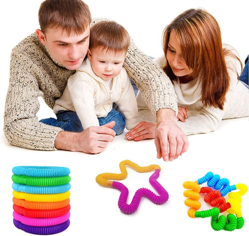 Pop Tubes, 14Pack Pop Tube Fidget Toys for Kids and Sensory Toys for Children and Adult, Fidget Tubes for Stress and Anxiety Relief, Learning Toys...