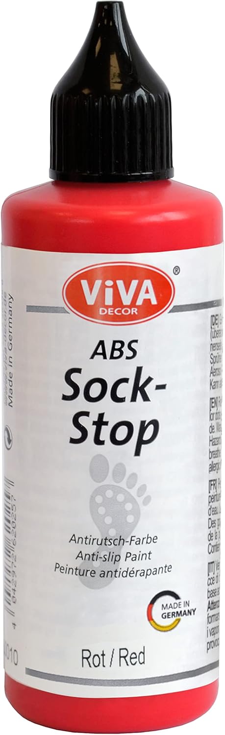 Viva Decor ABS Sock Stop (2.77 Fl oz, Red) - Fabric Paint for Non-Slip Socks, Bath Mats & More - Latex-Free, Water-Based, Washable - For Grip Sock...