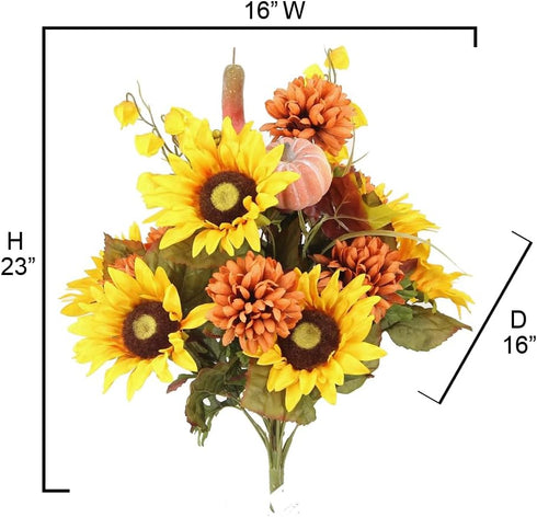 Admired By Nature 18 Stems Artificial Mums Sunflowers Zinna Silk Flowers Bush Plants Cemetery Flowers for Grave Home Office Wedding Thanksgiving F...