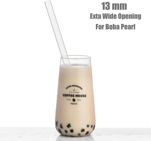 ALINK Reusable Clear Boba Straws, 13 mm x 10.5 in, Jumbo Hard Plastic Smoothie Straws for Bubble Tea, Popping Pearls, Pack of 8 with 2 Cleaning Br...
