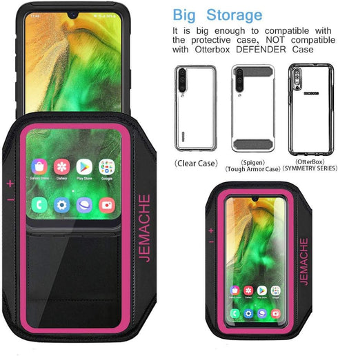 Galaxy A56 A55 A54 Armband, JEMACHE Water Resistant Gym Running Workouts Arm Band for Samsung Galaxy A52 A53 A54 A55 A56 with Key Holder (Rosy)...