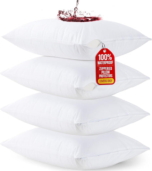 Utopia Bedding Waterproof Queen Size Pillow Protectors Zippered (4 Pack, White), Dust Mite and Bed Bug Proof Pillow case Protectors, Moisture Wick...