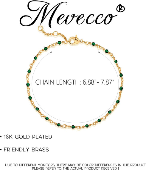 MEVECCO Dainty Gold Beads Bracelets,18K Gold Plated Handmade Cute Emerald Zircon Bead Chain Minimalist Bracelet for Women Jewelry Gifts...