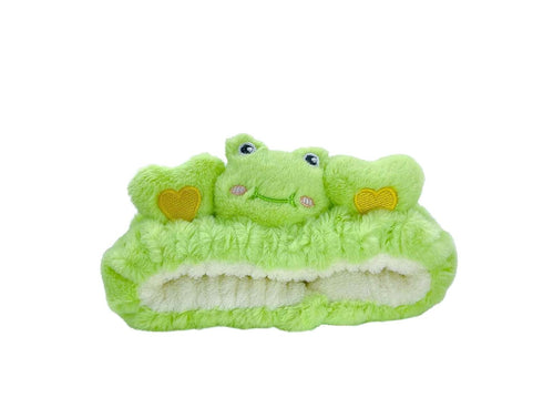 Cute Kawaii Spa Headband Green Frog headband for Women's Skincare, Makeup and Washing - Soft Microfiber Coral Fluffy Towel Headbands for Girls' Ha...