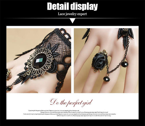 Black Choker Lace Necklace with Bracelet and Earrings Set - Punk Party Gothic Vintage Accessories for Women...