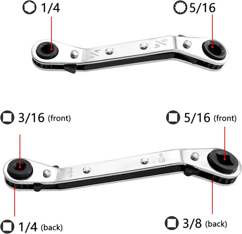 2PCS Hvac Service Wrench Tools, 3/16" to 3/8", 5/16" x 1/4" Ratchet Wrench Set with 2 Hex Bit Adapter, Refrigeration Wrench Set for Air Conditioni...