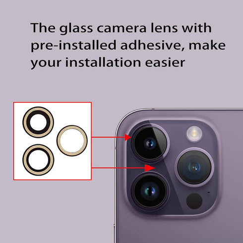3pcs/Set 14 Pro Rear Back Camera Glass Lens Replacement for iPhone 14 Pro Camera Glass Lens Covers Replacement with Adhesive Preinstalled + Replac...