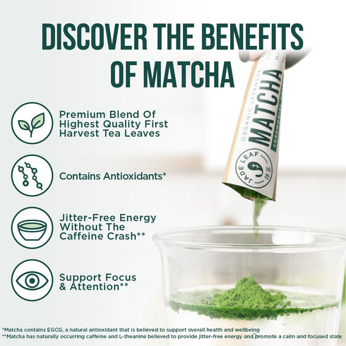 Jade Leaf Matcha Organic Ceremonial Grade Green Tea Powder - Farm Direct First Harvest - Single Serve Stick Packs - Authentic Japanese Origin (30 ...