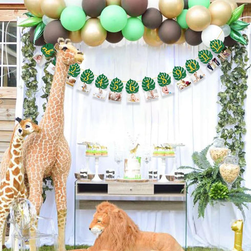 MATTTIME Tropical 12 Month Leaf Banner 1st Birthday Glitter Jungle Safari Wild One Monthly Photo Prop Zoo Party Decoration...