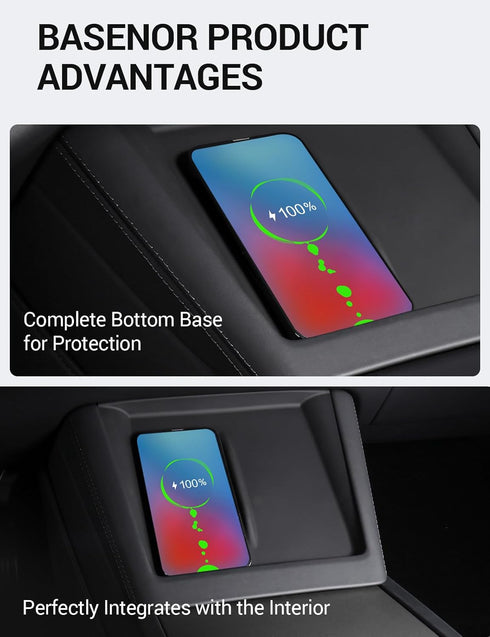 BASENOR 2024 Newest Tesla Model 3 Highland Center Console Wireless Charger Mat Silicone Cover Wireless Charging Phone Pad for Tesla Interior Acces...