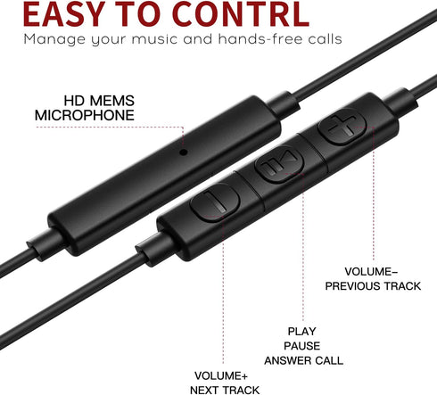 USB Type C Headphones Stereo in-Ear Earbud? Hi-Fi Digital DAC with Mic&Volume Control, Compatible with Samsung Galaxy S22/S21/S20/NOTE20, iPad Pro...