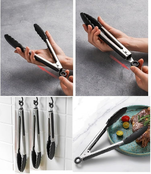 Kitchen Tongs for Cooking Locking Silicone Tongs,Buffet Tongs,Stainless Steel Serving Tongs,7,9 and 12 In Locking Food Tong with Silicon Tips Sili...