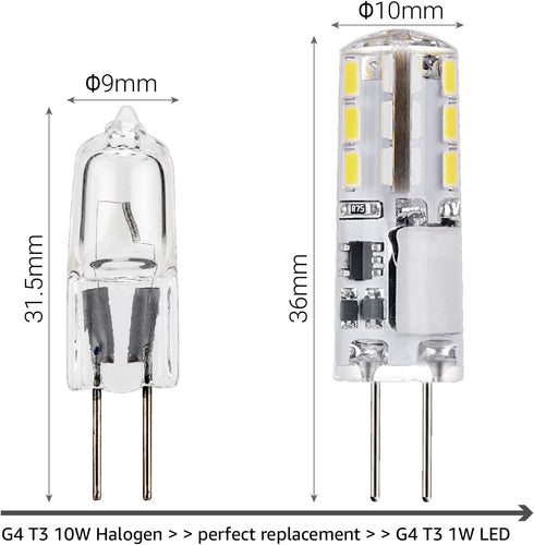 G4 LED Bulb 12V ac/dc Bi-pin Base Landscape Light Bulbs - 10W Replacement Halogen JC Bulb - 1 Watt 12 Volt Mini T3 Bulb for Under Cabinet Puck Lig...