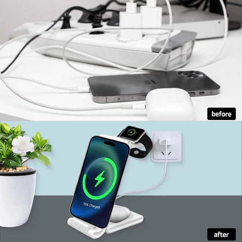 3-in-1 Wireless Charger for Apple Devices, MagSafe Charger Dock, Compatible with iPhone 15/14/13/12 Series, for AirPods and iWatch, Quick Charge, ...