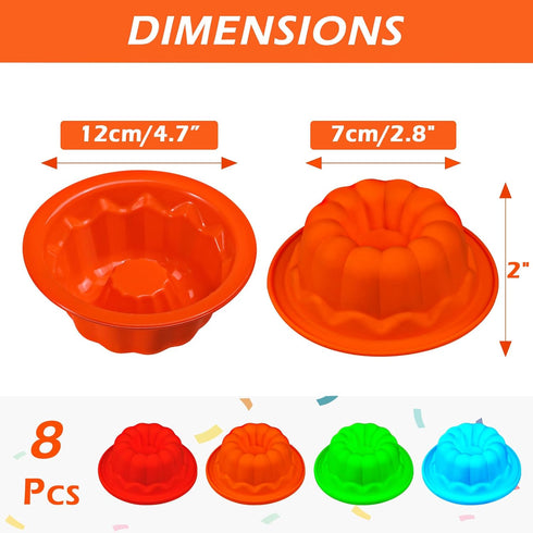 Webake Silicone Mini Bunt Cake Molds 4 Inch Fluted Tube Cake Pan, 8 Pack Non-stick Baking Cups Reusable Muffin Donut Pan...